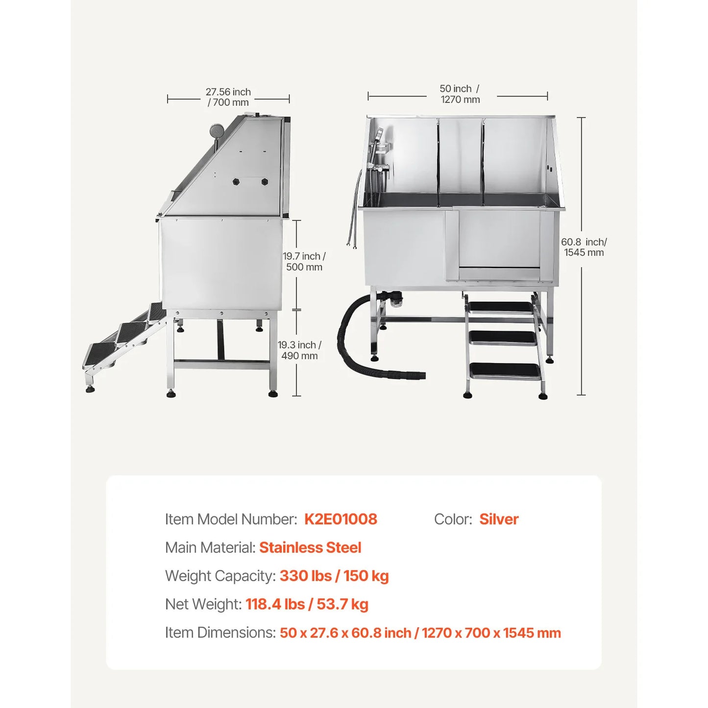 Stainless Steel Dog Washing Station With Ramp And Showerhead