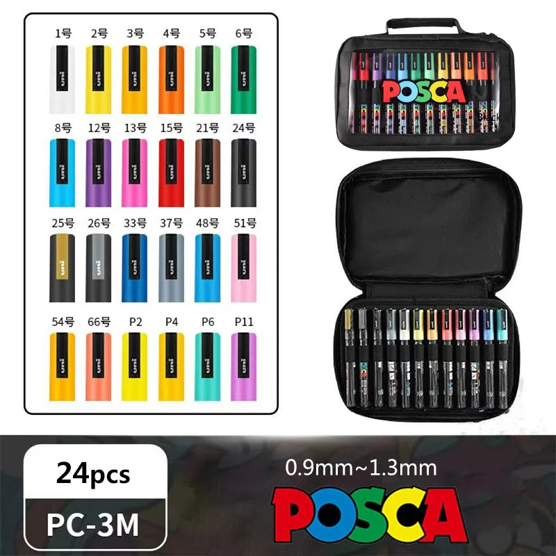 Uni POSCA PC-3M Marker Set - 24 Color Water Based Acrylic Art Markers for Poster Graffiti and Craft
