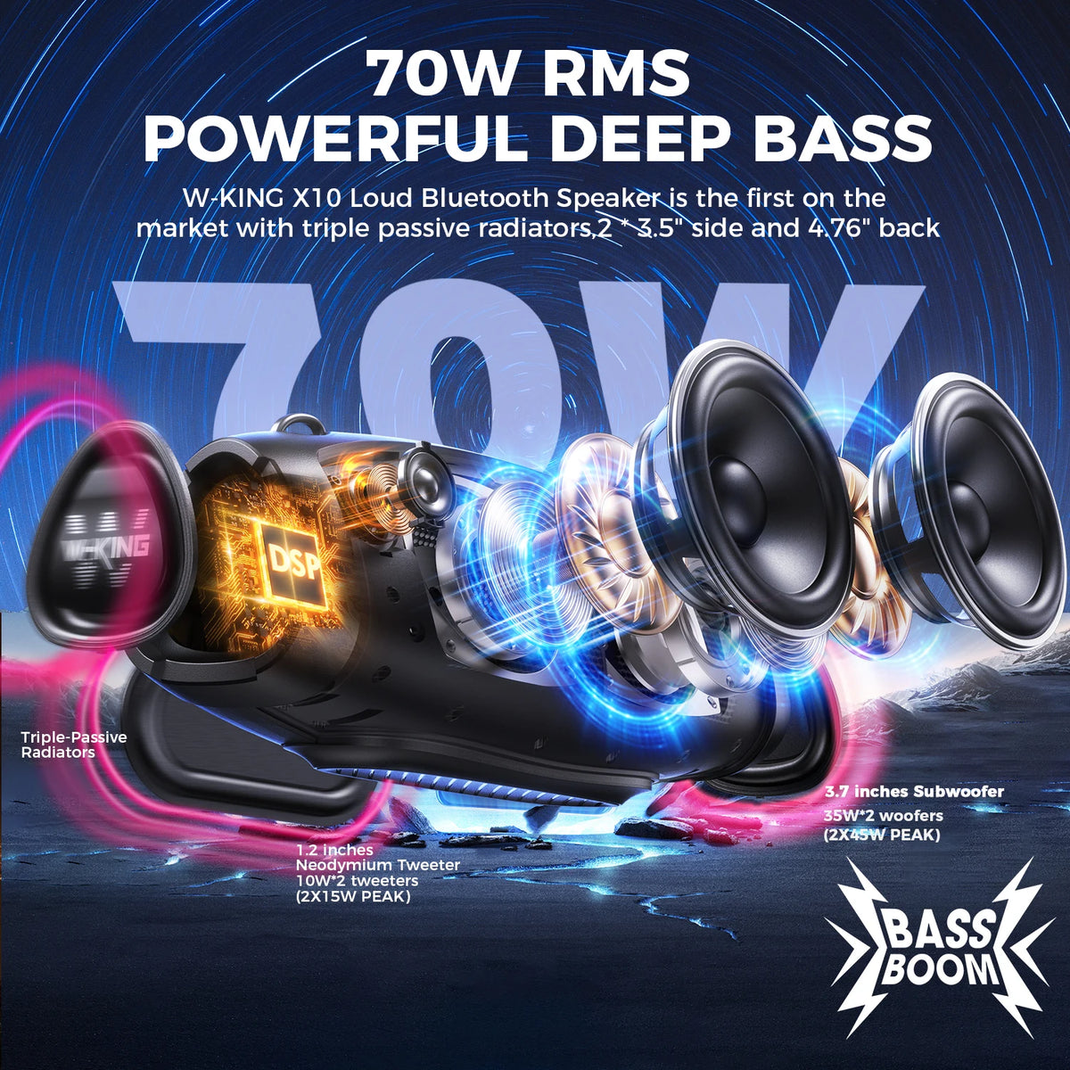 W-King X10 Waterproof Portable Bluetooth Speaker With Deep Bass