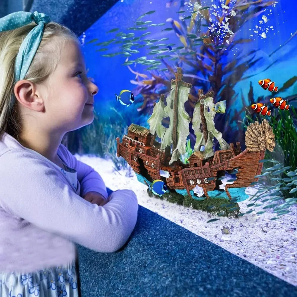 XMSJ Shipwreck Aquarium Decoration Sunken Ship Ornament PremiumDurable Large Tanks