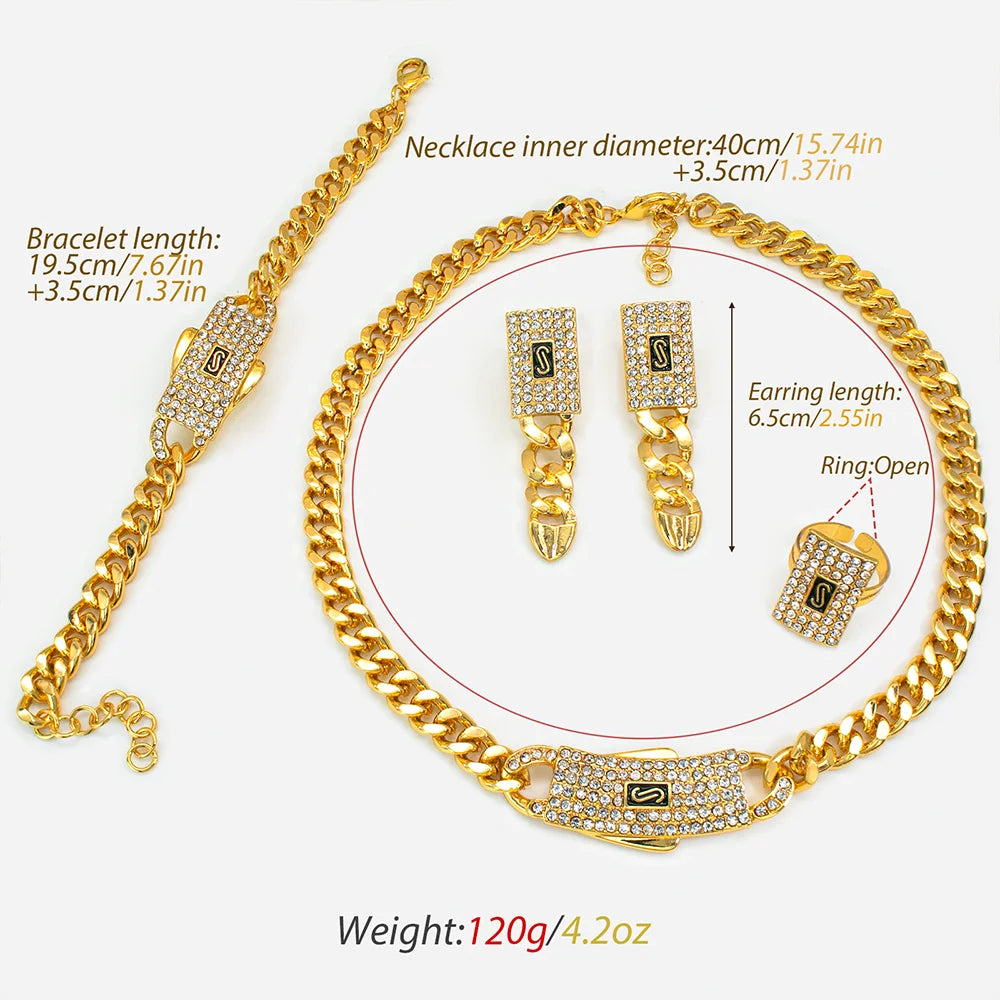 GZPEI Women Fashion Jewelry Set Cuban Chain Necklace Ring