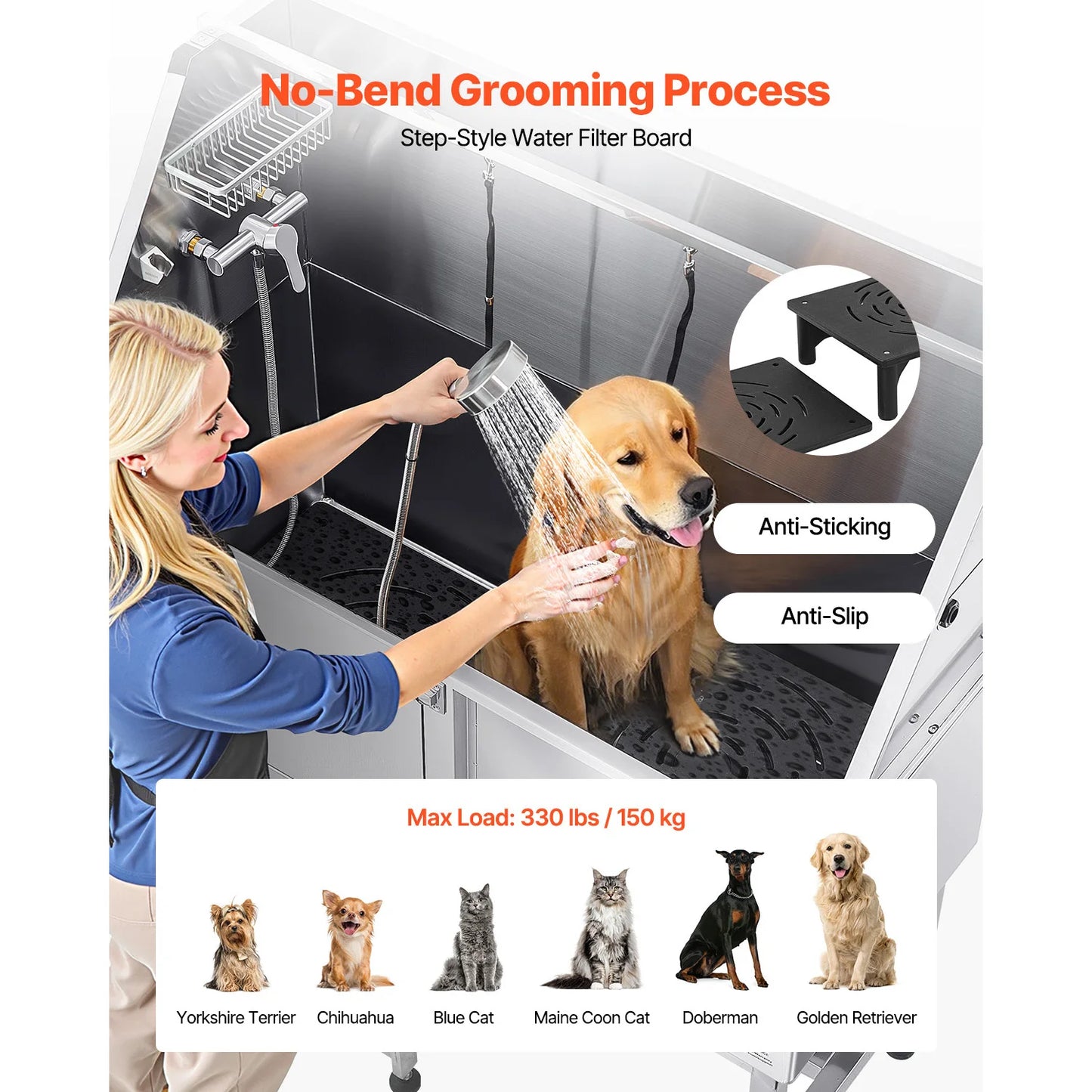 Stainless Steel Dog Washing Station With Ramp And Showerhead