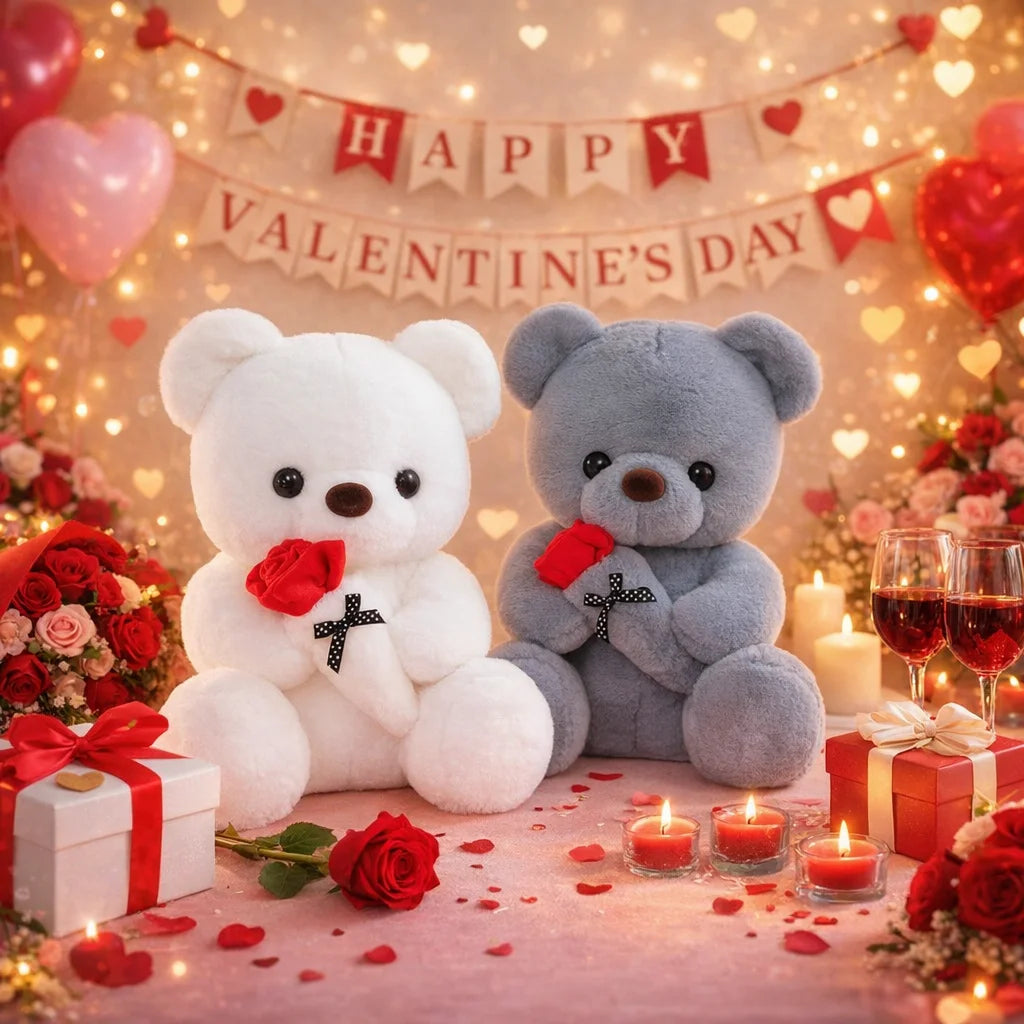 Rose Bear Plush Toy Romantic Gift For Girlfriend Valentines Day