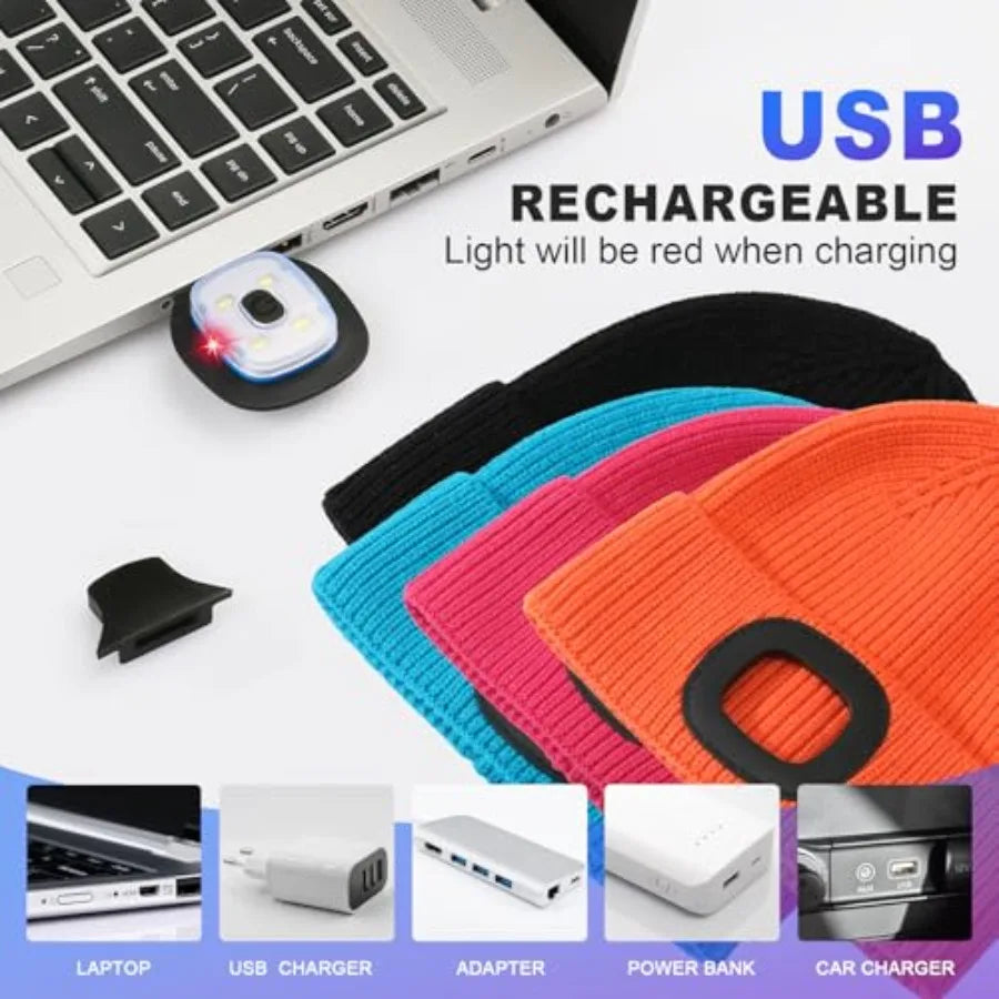 MELASA USB Rechargeable LED Beanie With Hands Free Light