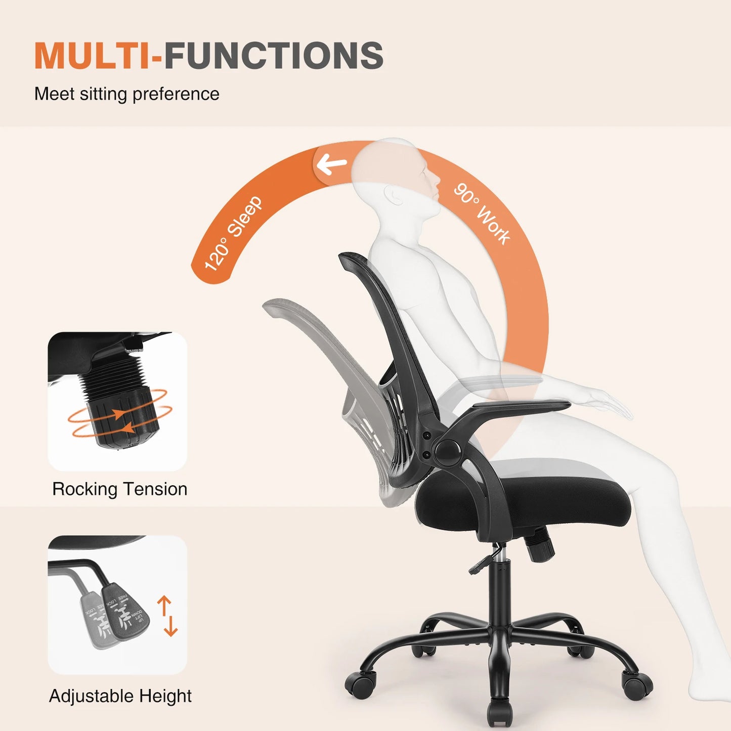 JHK Ergonomic Mid Back Mesh Office Chair With Lumbar Support