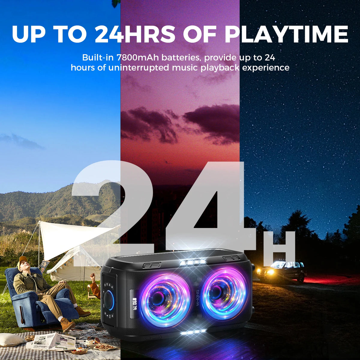 W-King 250W Peak Portable Bluetooth Speaker 120dB Custom Bass V5.3
