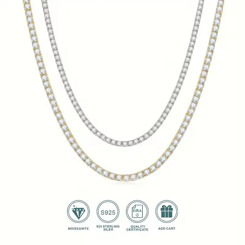 GIA Certified Moissanite Tennis Necklace White Gold Plated Sterling Silver