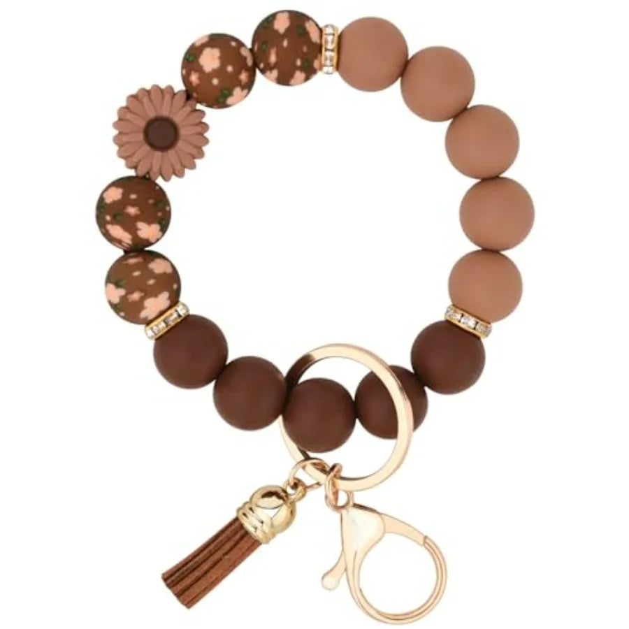 Silicone Beaded Keychain Wristlet For Women And Girls