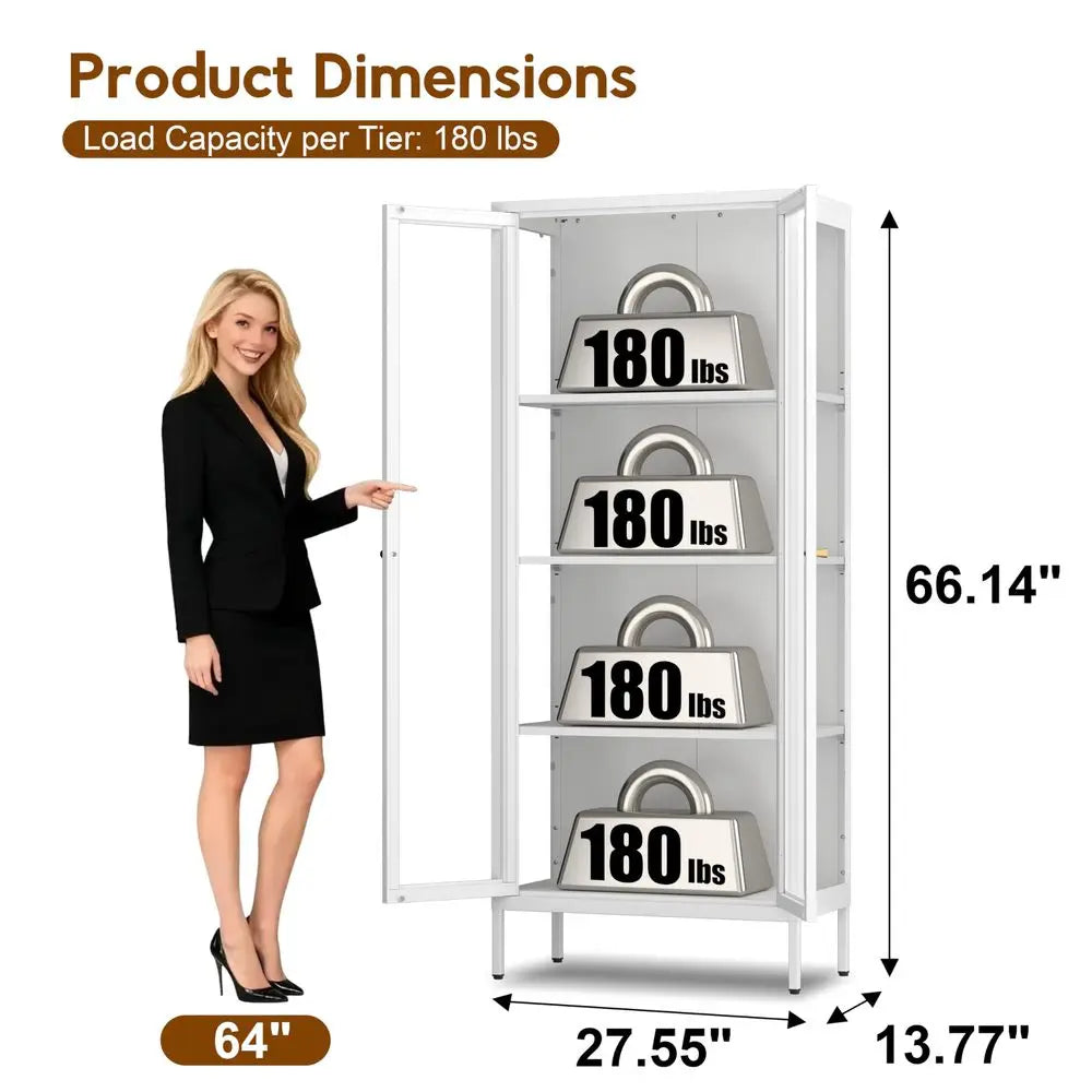 Glass Display Cabinet With 4 Tiers And Tempered Glass Doors