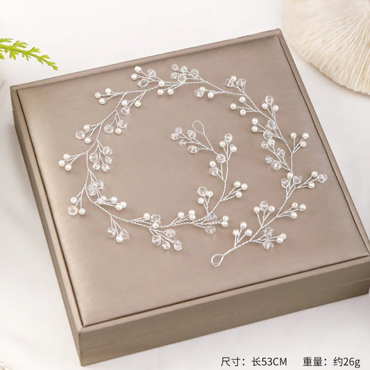 Wedding Hair Accessories Pearl Headdress Silver Color Baroque Crystal Headband Bridal Tiara Handmade Hair Jewelry Ladies Tiara