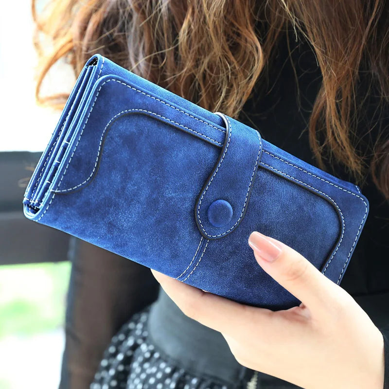 Nubuck Leather Long Wallet For Women Hasp Clutch Card Holder