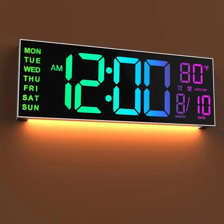 Digital Wall Clock With Remote Alarm Timer Temperature Auto DST LED Display