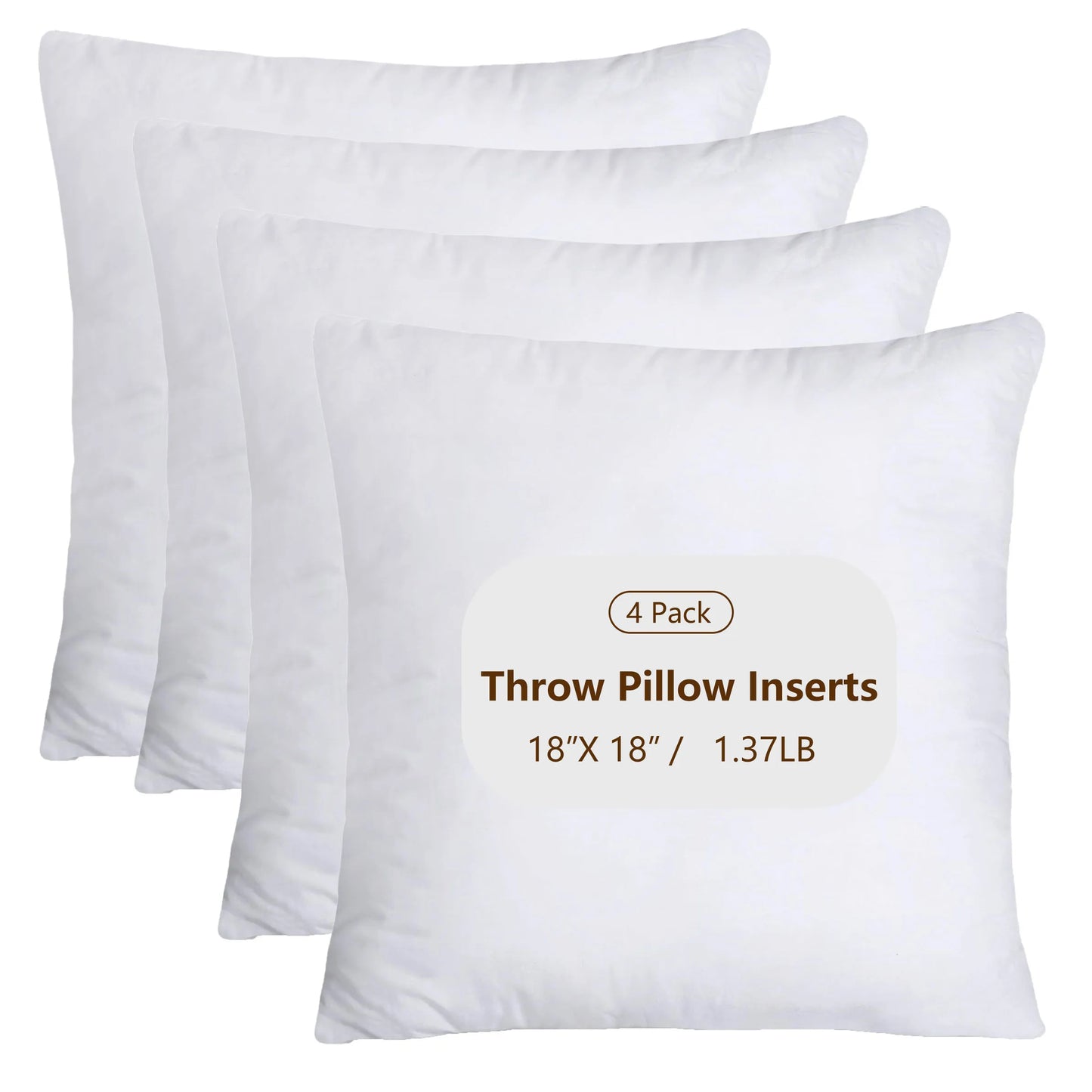 Throw Pillow Inserts Pack of 4 for Cushions and Decor
