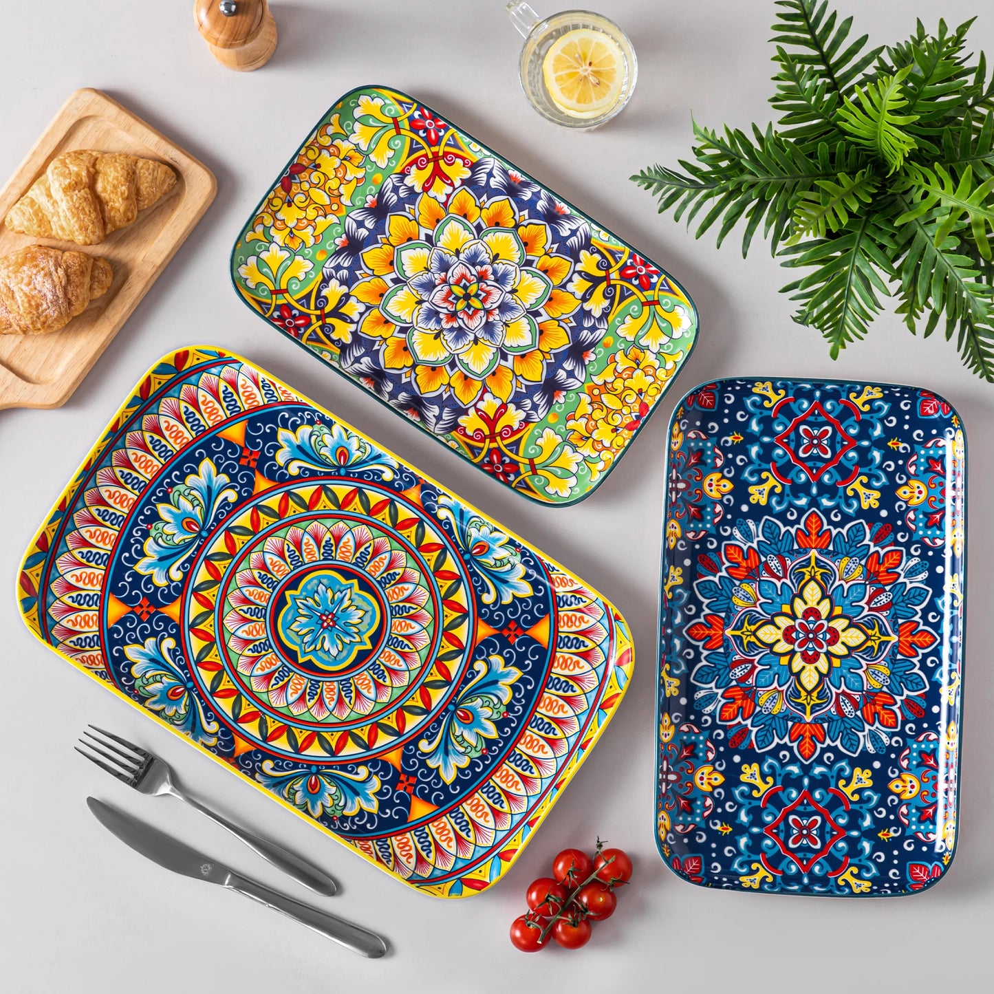 MALACASA Ceramic Rectangular Salad And Dessert Plates Set