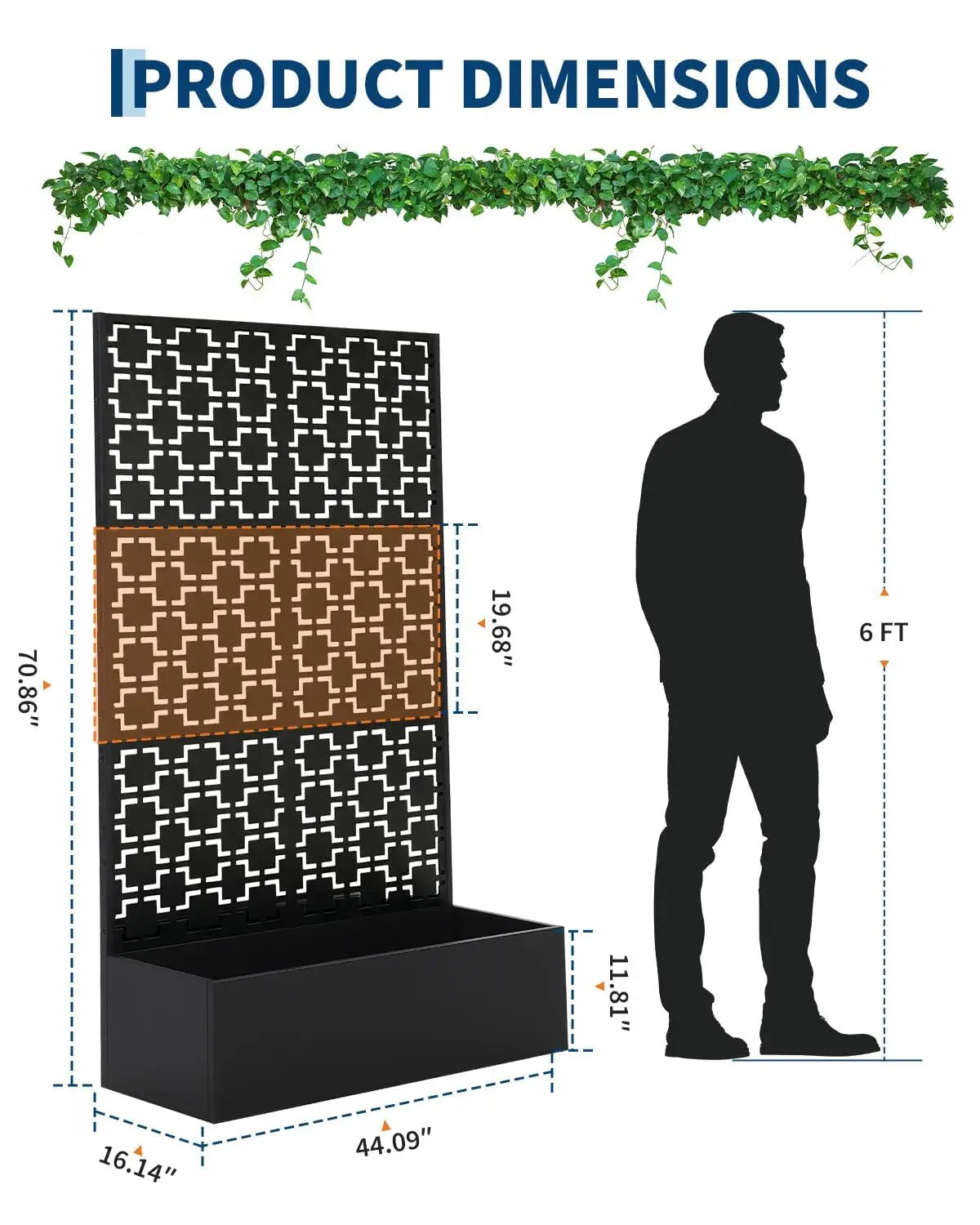 HiMISS Metal Raised Planter Box With Trellis Drainage Holes