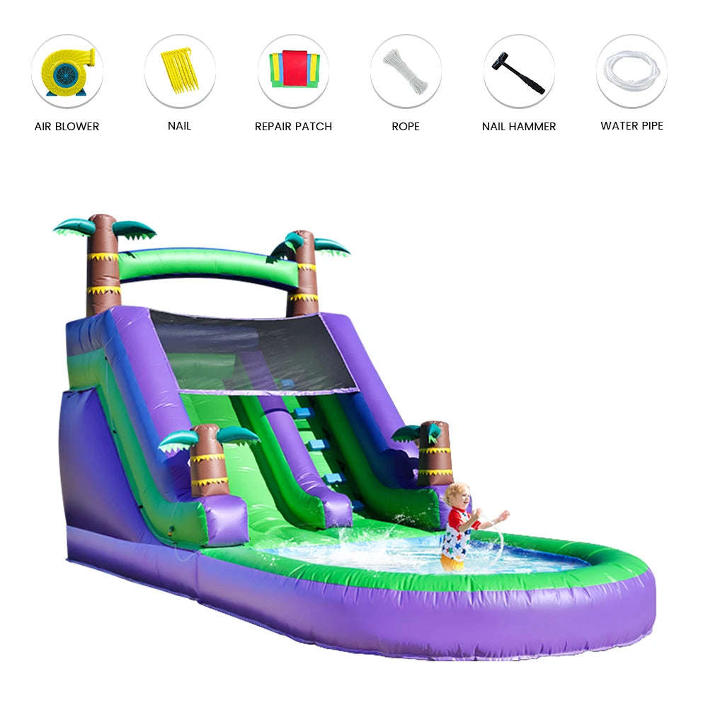 RTS Inflatable Bounce House Tropical Water Slide - Giant Commercial PVC Outdoor Fun For Kids Parties