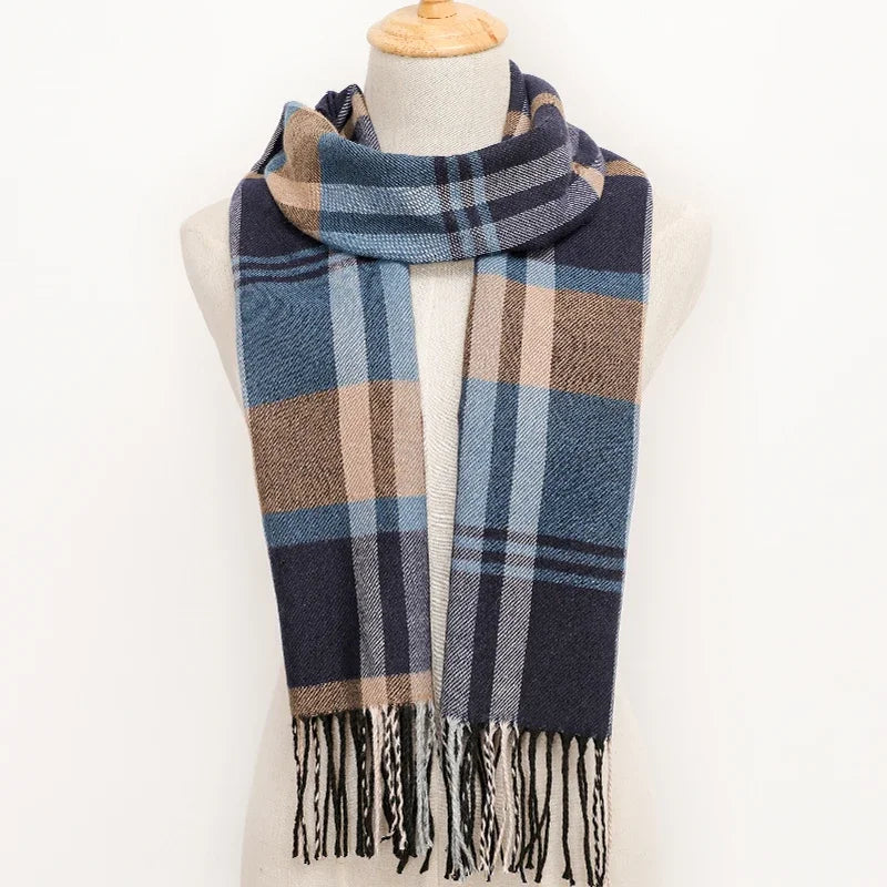 RUNMEICN Unisex Plaid Tassel Winter Scarf For Women Men