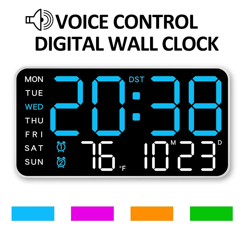Digital Wall Clock With Temp Date Week Display Remote USB