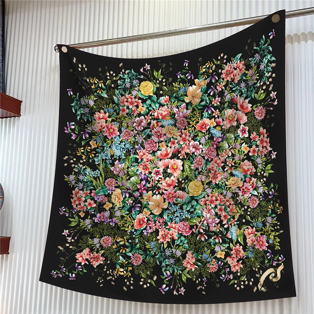 Elegant Silk Floral Square Scarf for Women Hijab Shawl Accessory