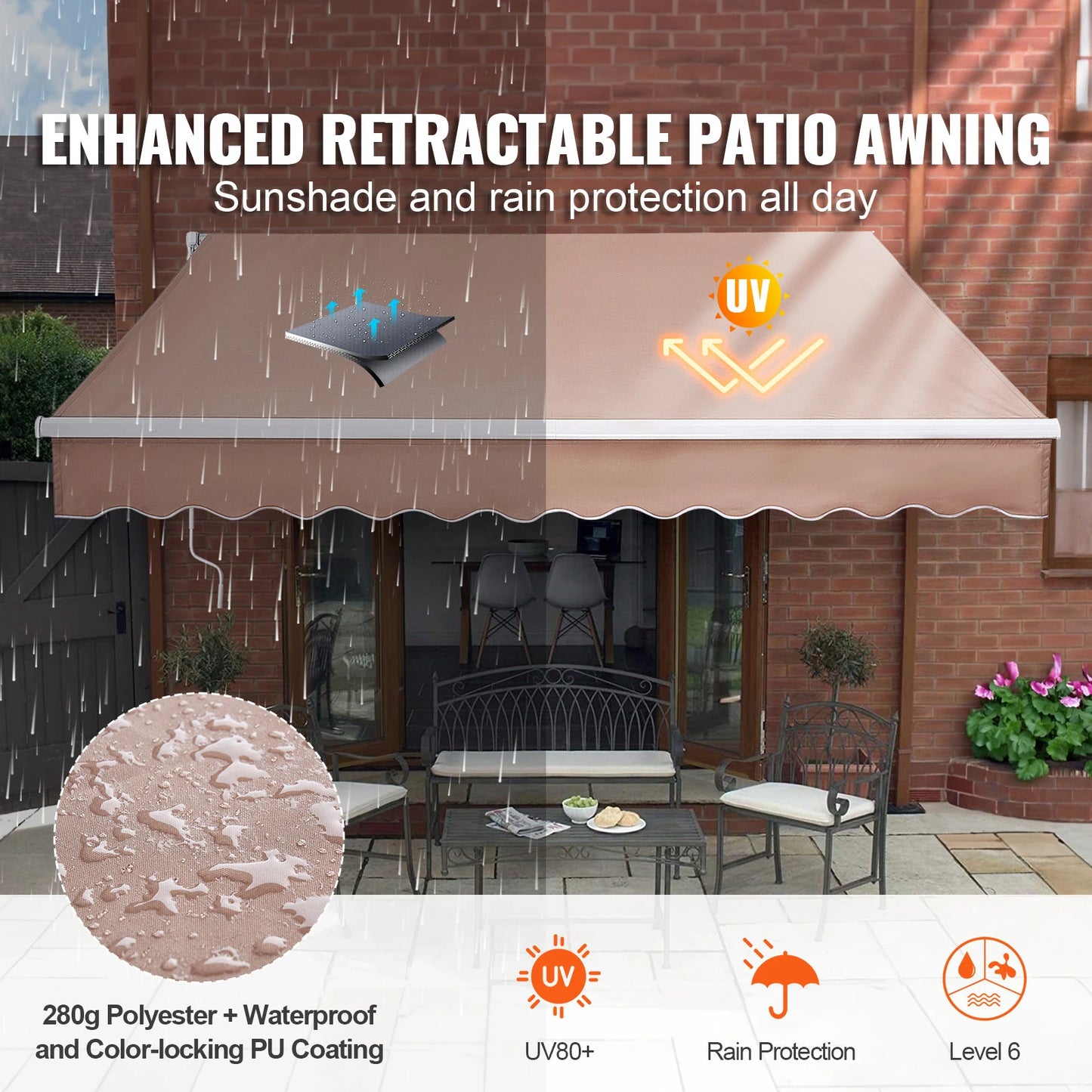 SucceBuy Manual Retractable Awning Outdoor Sun Shade for Patio Door