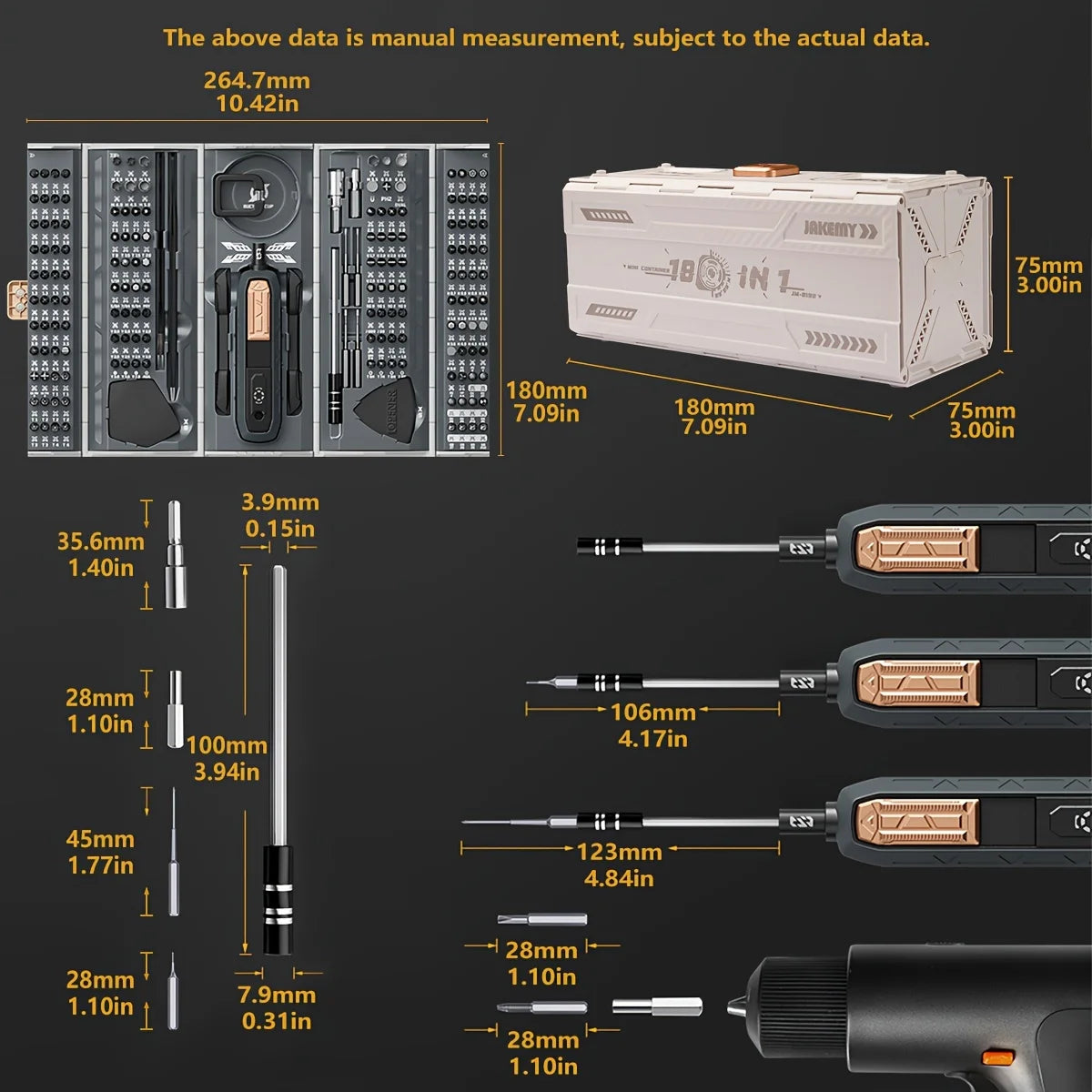 JAKEMY 180 In 1 Precision Manual Multifunctional Screwdriver Set - Magnetic Bits For Mobile PC Glasses Repair Tool