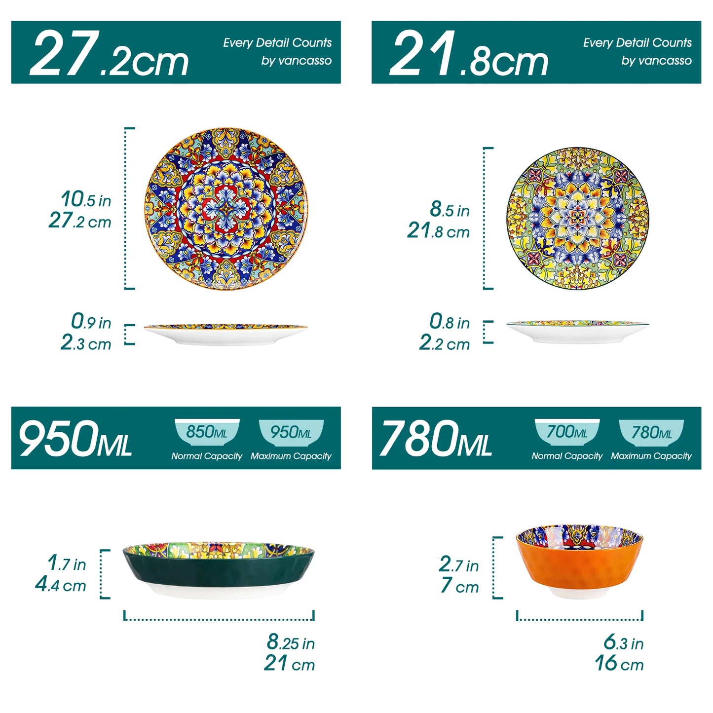 MALACASA Stoneware Dinnerware Set Bohemian Style For Six