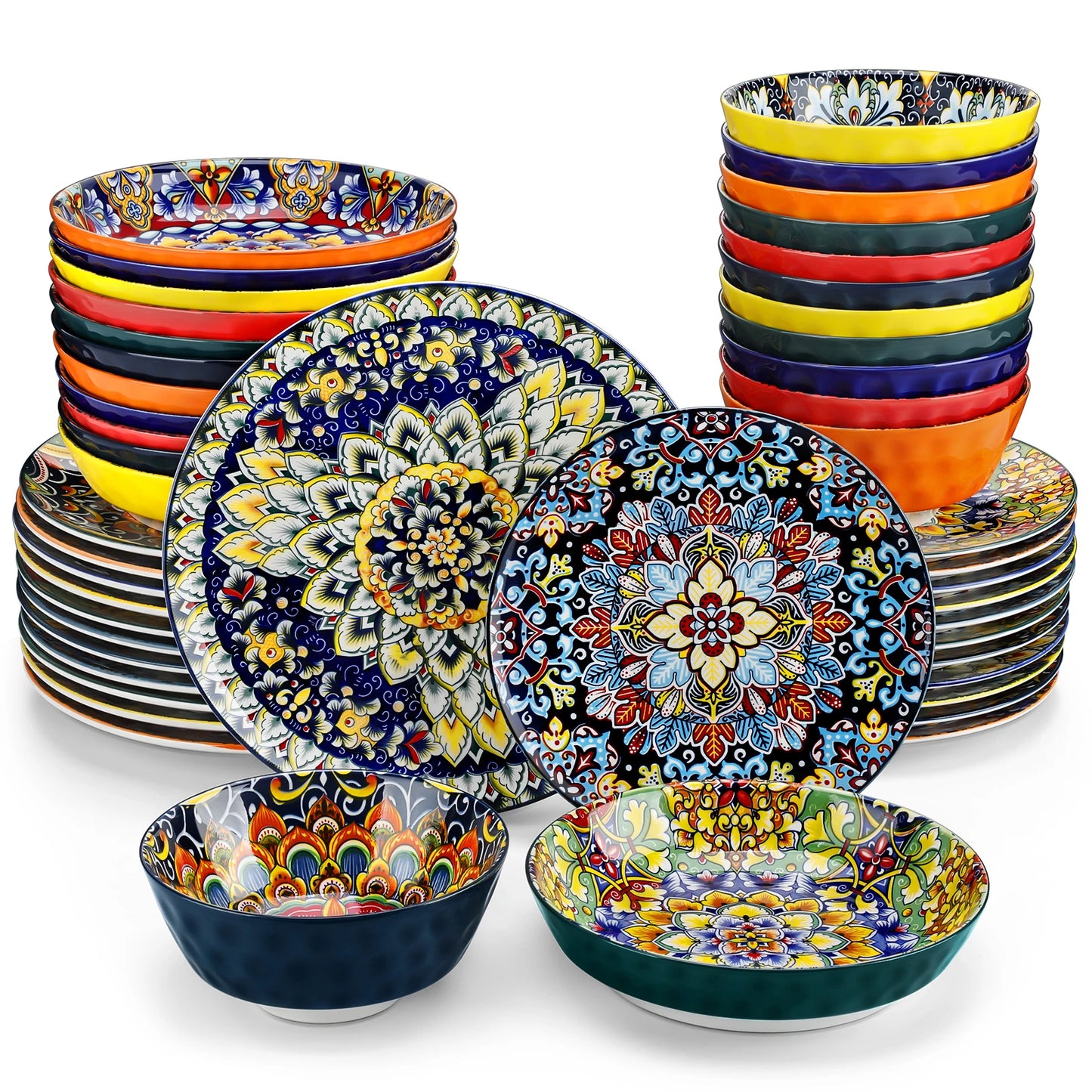 MALACASA Stoneware Dinnerware Set Bohemian Style For Six