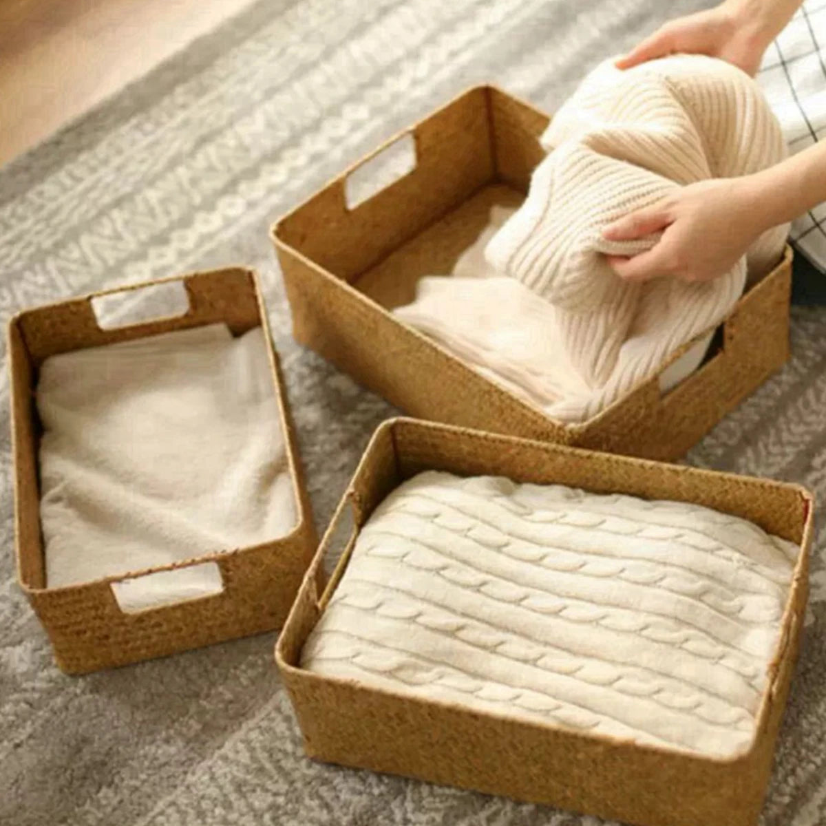 Natural Large Woven Seagrass Basket For Home Kitchen Storage