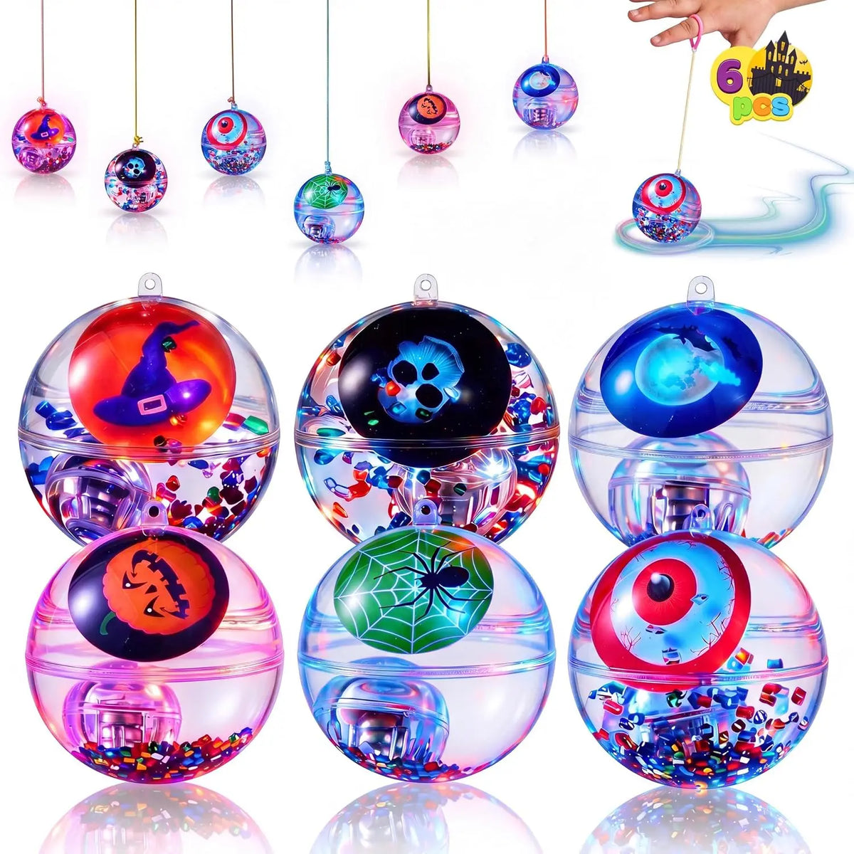 Joyfy Halloween Light Up LED Bouncing Balls With Wrist Ropes