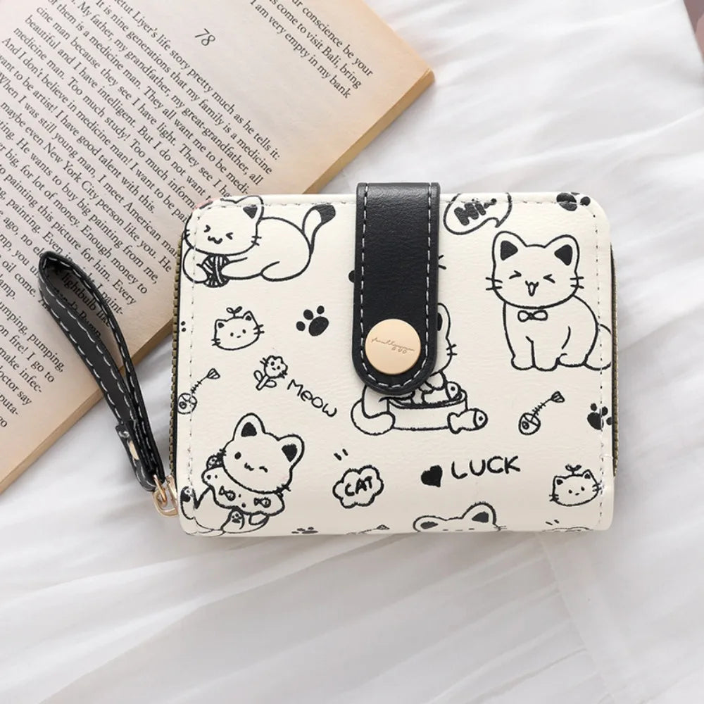 Cute Cat Coin Purse PU Leather Wallet Large Capacity