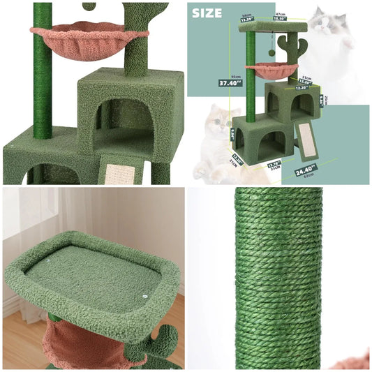 HighConcerned PremiumQuality Multilevel CatTree TowerSystem With Twin Condos ScratchingPost Hammock