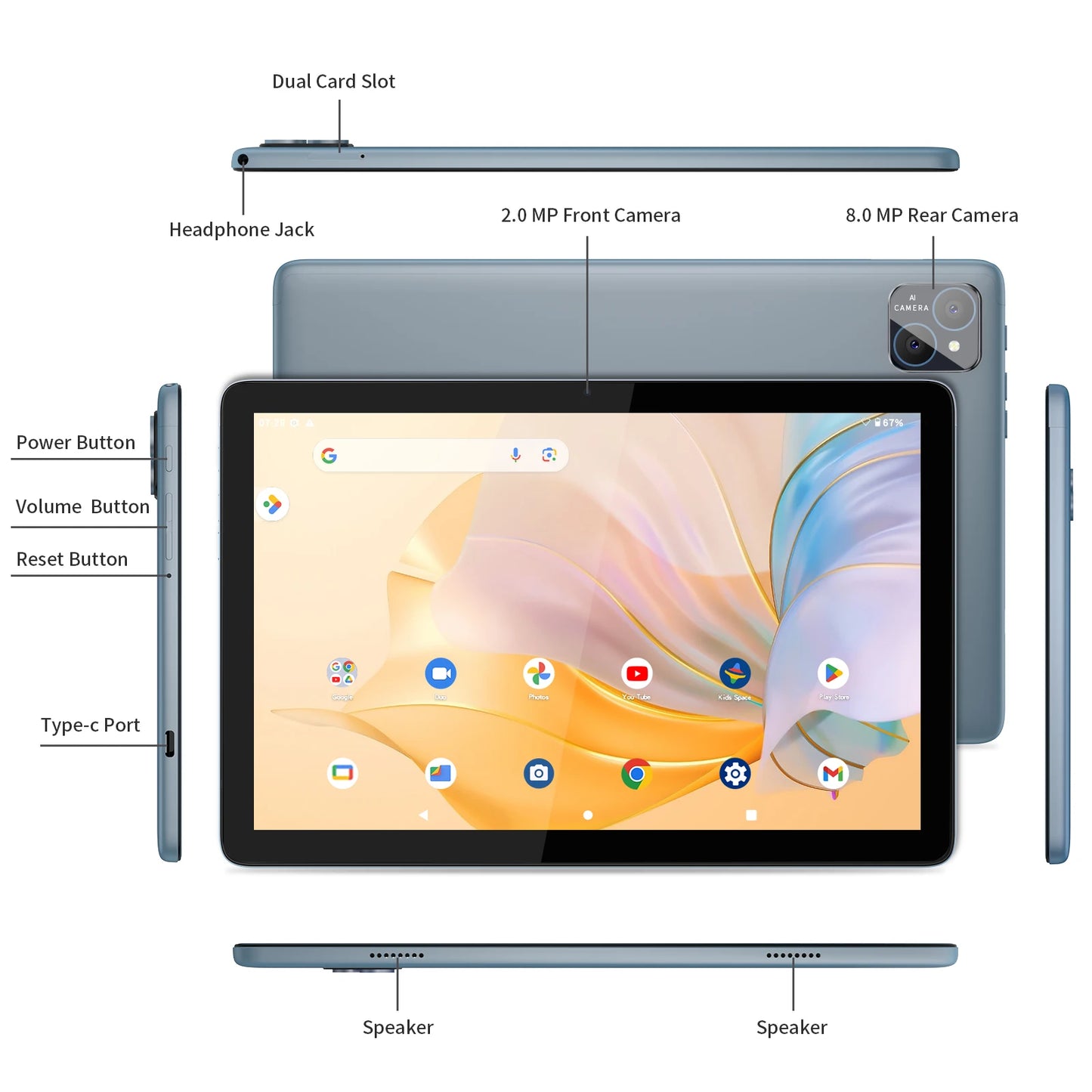 PRITOM Android Tablet 14 Quad Core 8GB RAM 128GB ROM