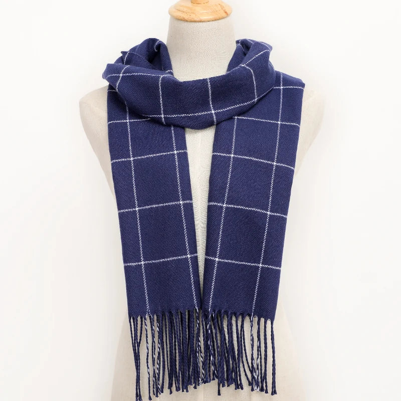RUNMEICN Unisex Plaid Tassel Winter Scarf For Women Men