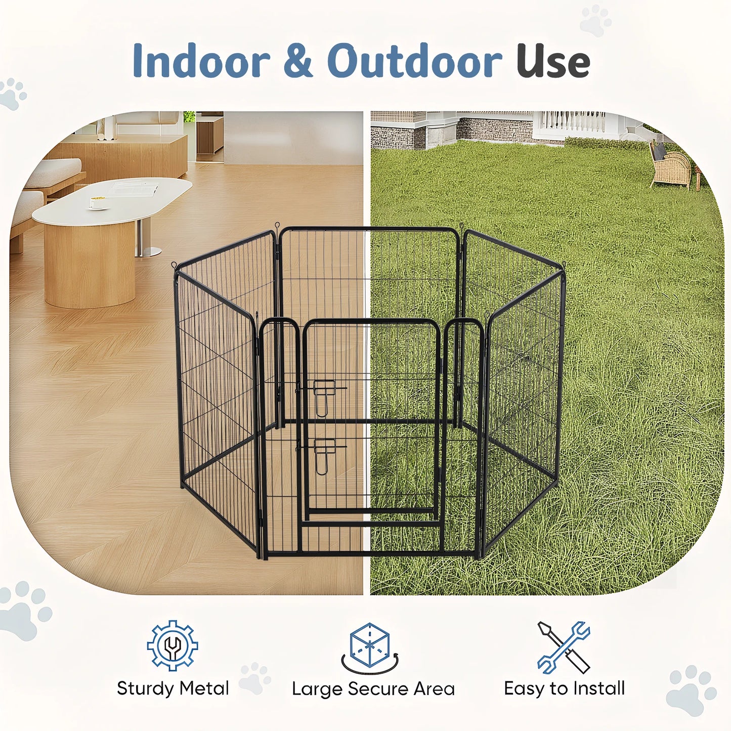 JHK 6 Panel Foldable Metal Dog Playpen Indoor Outdoor
