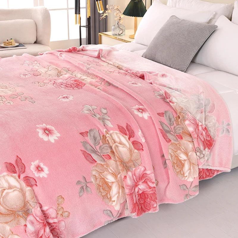 Floral Style Warm Bedspread Fleece Blanket For Sofa And Bed
