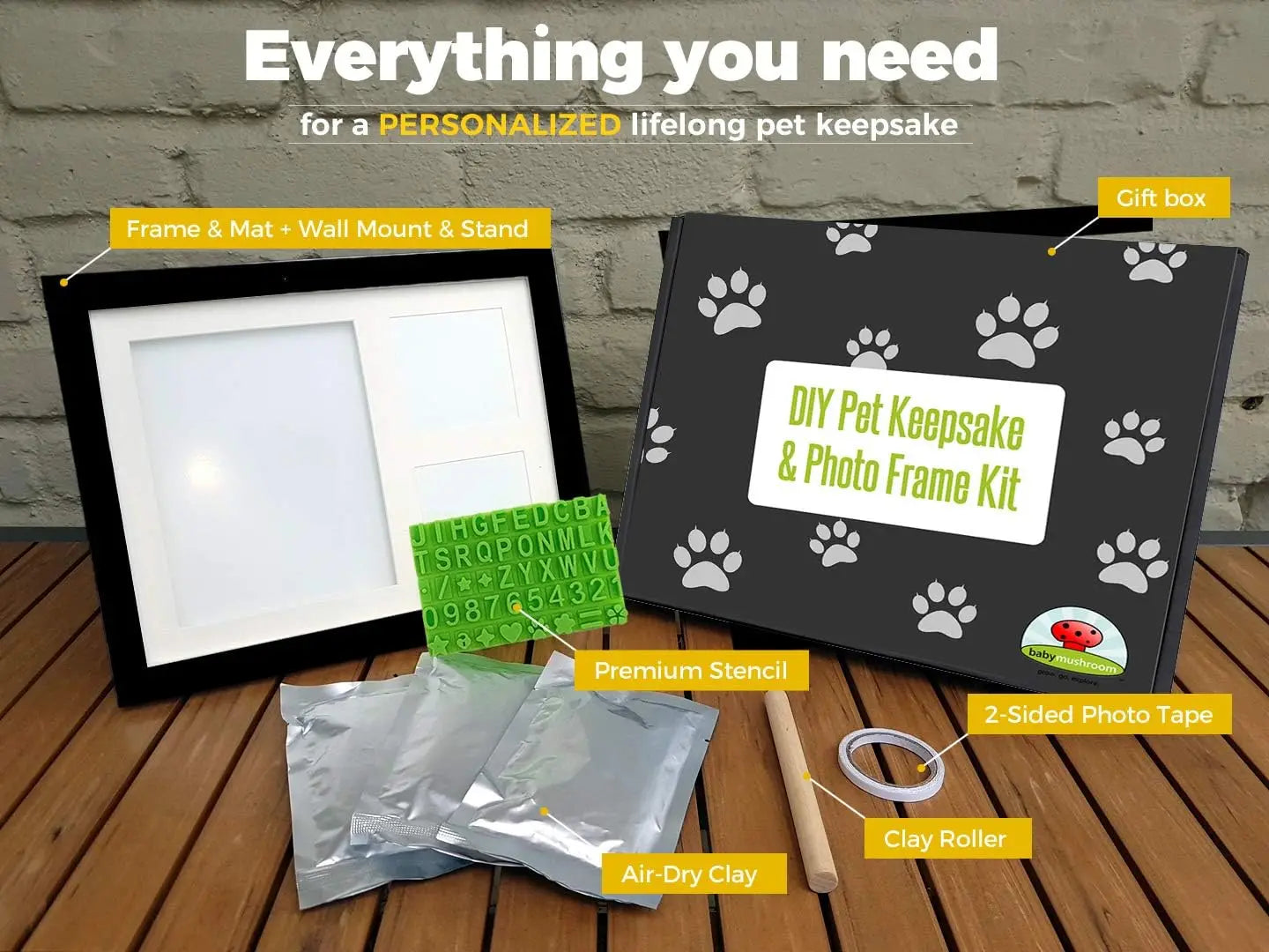 Pet Pawprint Keepsake Kit With Wooden Frame For Memorial Gifts