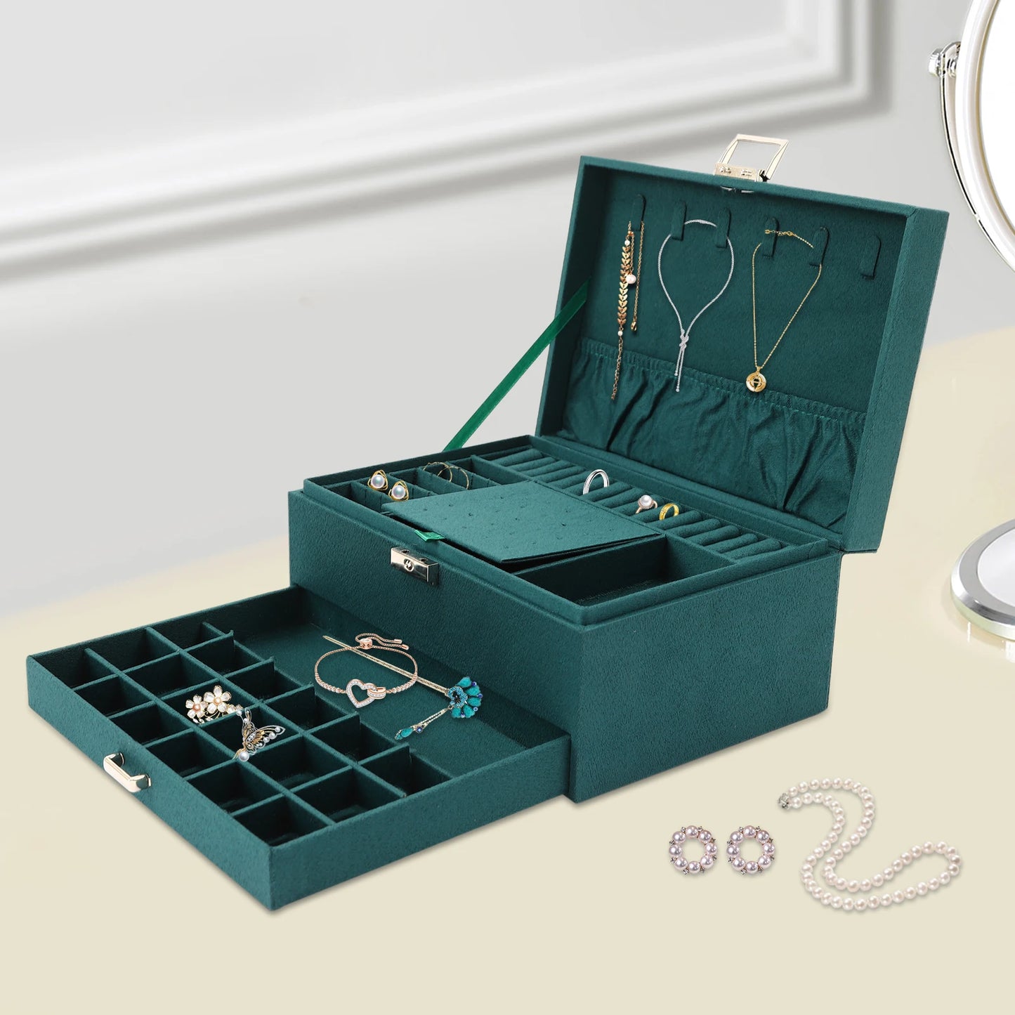 NONECN 3 Tier Jewelry Box With Safe Lock For Rings