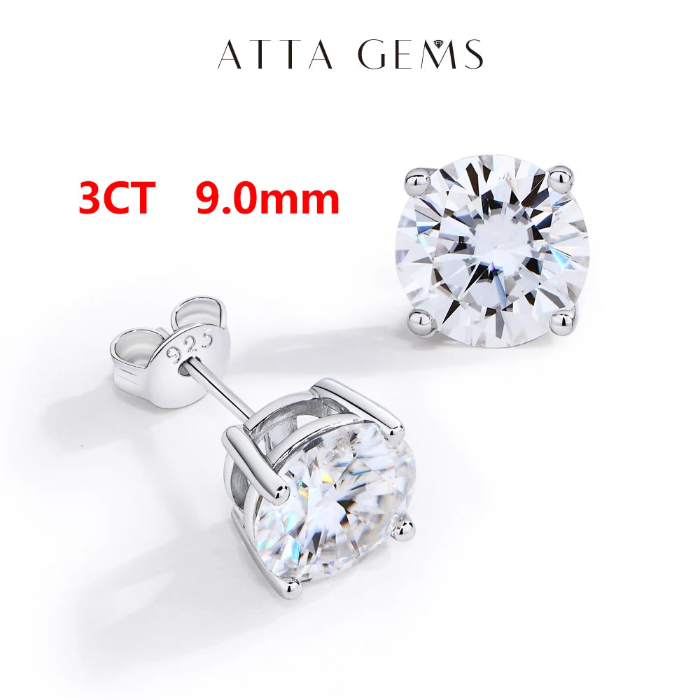 ATTAGEMS GenuineMoissaniteStones Four Claw Stud Earrings S925 Sterling Silver Jewelry