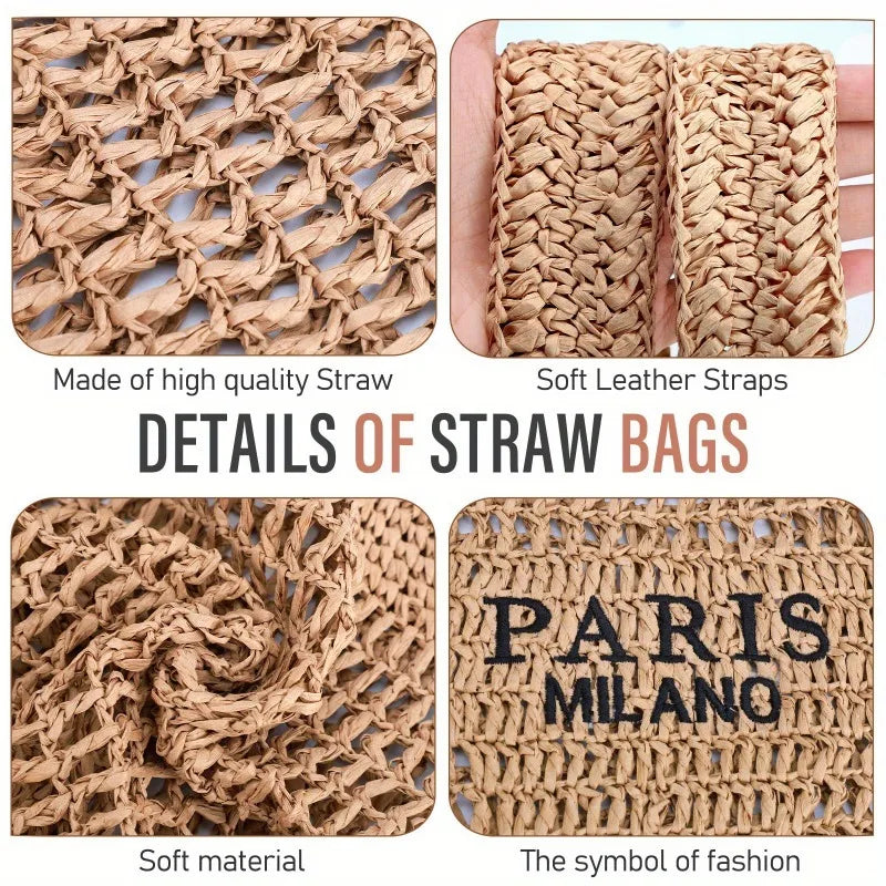 Straw Mesh Tote Bag For Women Crossbody Foldable Shoulder Purse