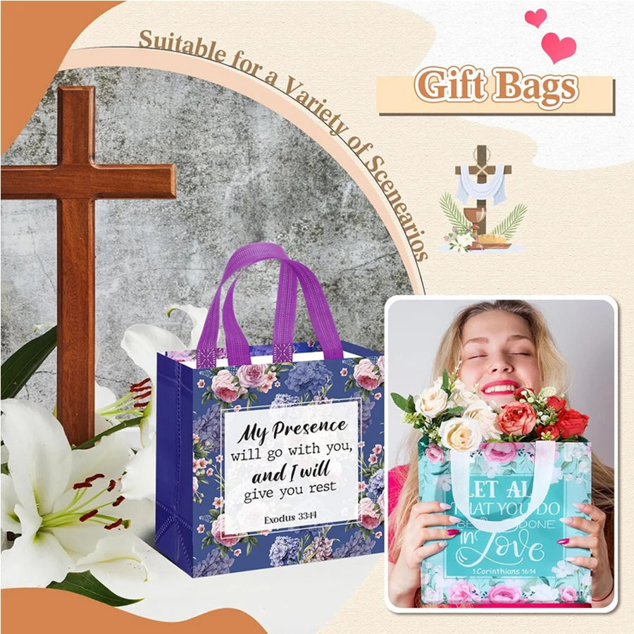 Bible Verse Gift Bags 32 Pack With Handles Nonwoven Christian Baptism Tote