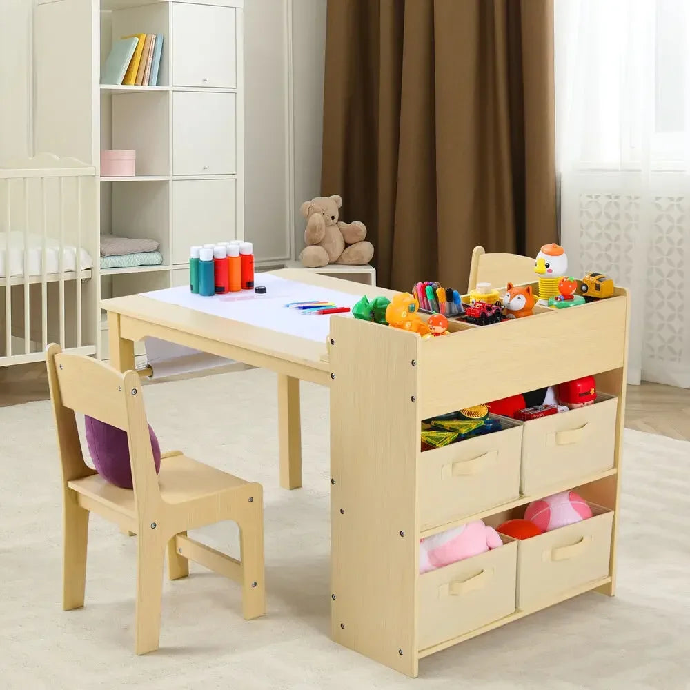 AuAg Kids Art Table And 2 Chairs Set With StorageSpace