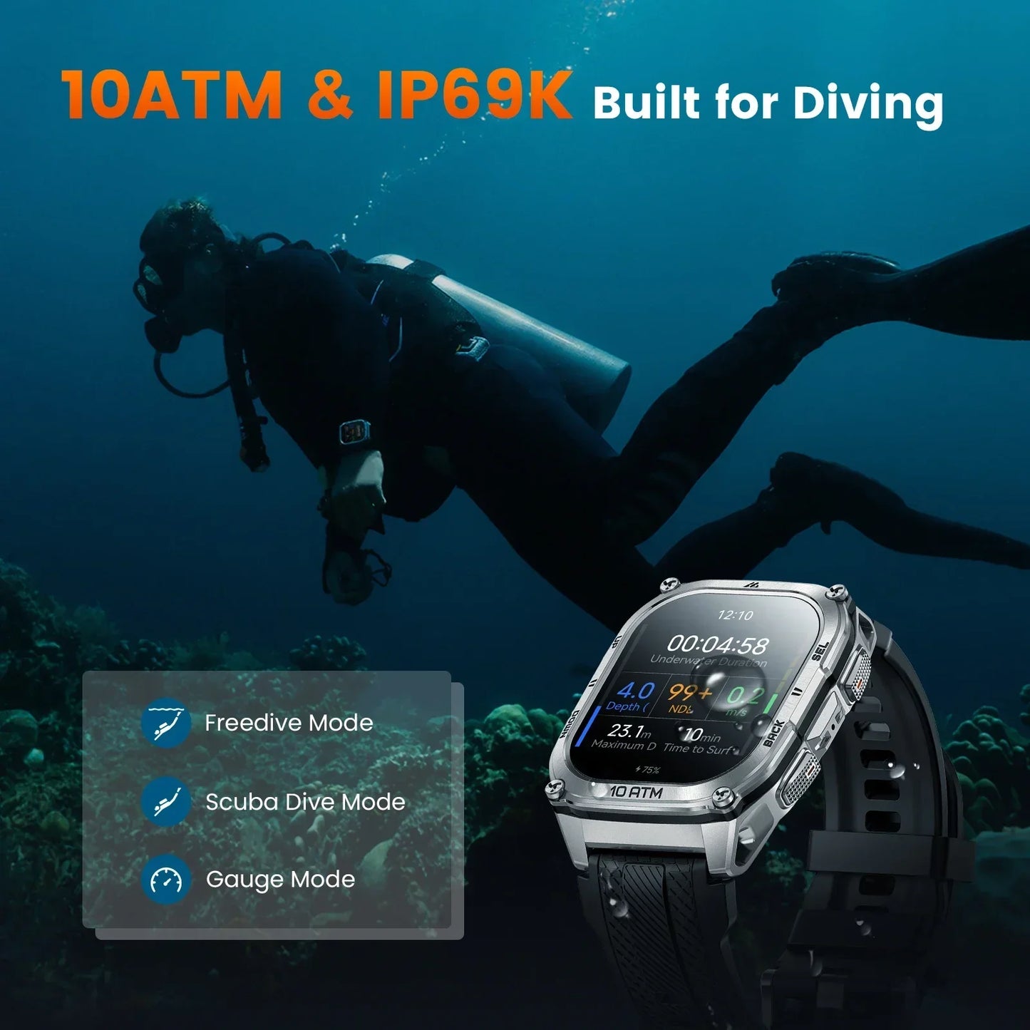KOSPET Tank M4 Smartwatch GPS Offline Maps 10ATM Waterproof