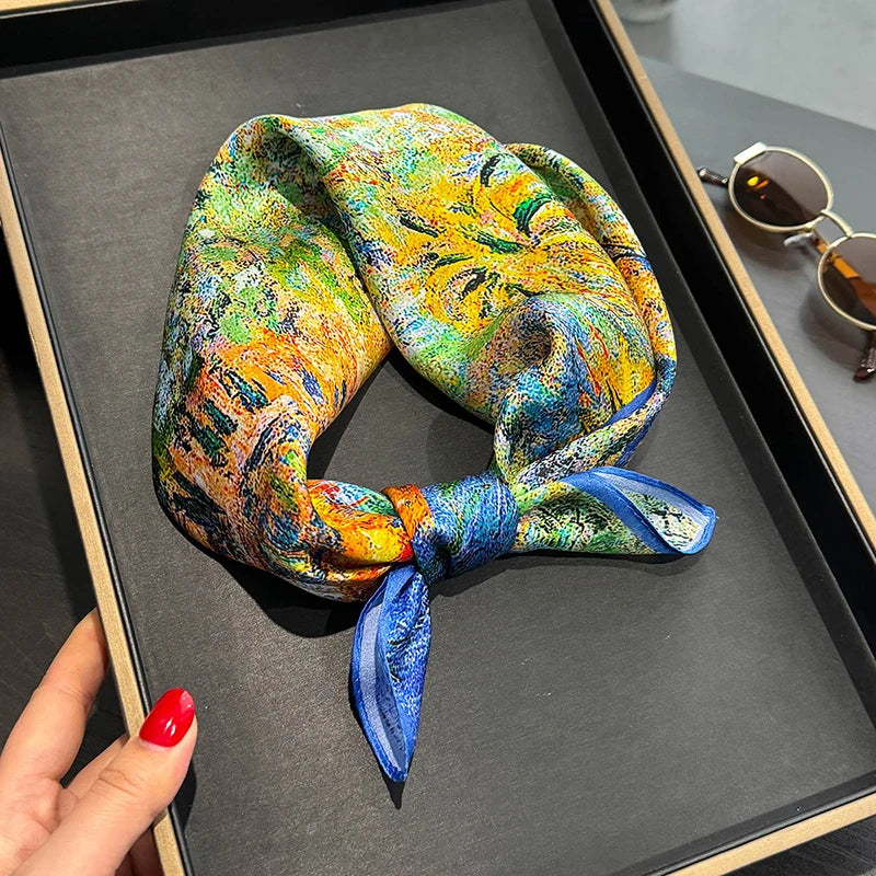 Runmei Mulberry Silk Scarf Bandana for Women Square Hijab Wrap
