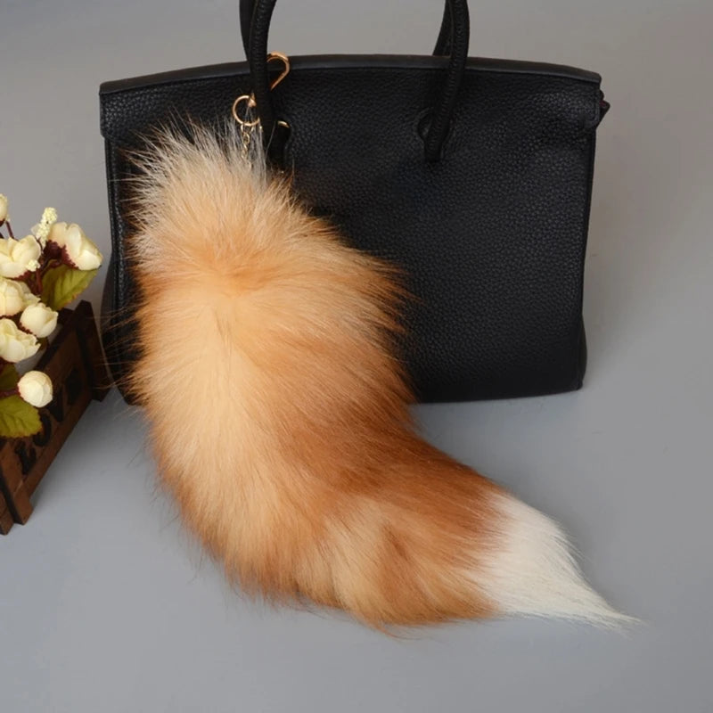 Furry Fox Tail Keychain Plush Keyring For Bags And Keys
