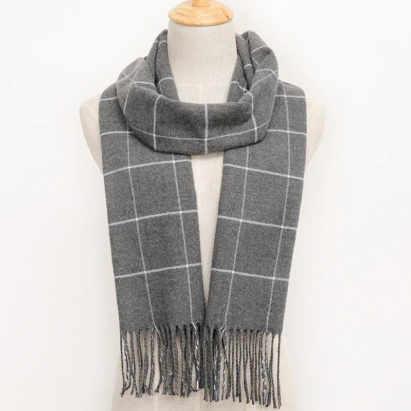 RUNMEICN Unisex Plaid Tassel Winter Scarf For Women Men