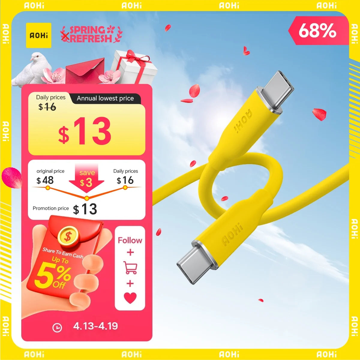AOHI OneHundredFortyWatt USB C to USB C PD 3Point1 Cable