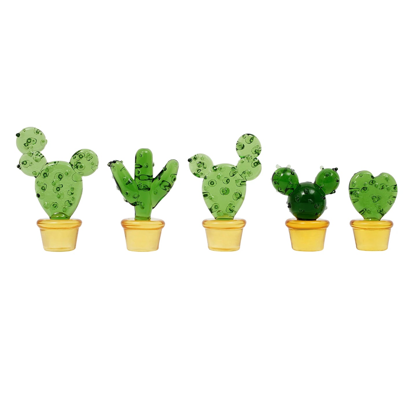 Five Piece Glass Blown Mini Cactus Figurines For Home Decor