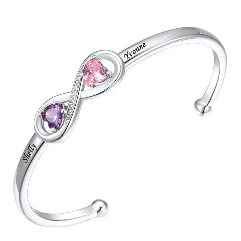 Custom Engraved Heart Birthstone Hand Copper Cuff Bracelet