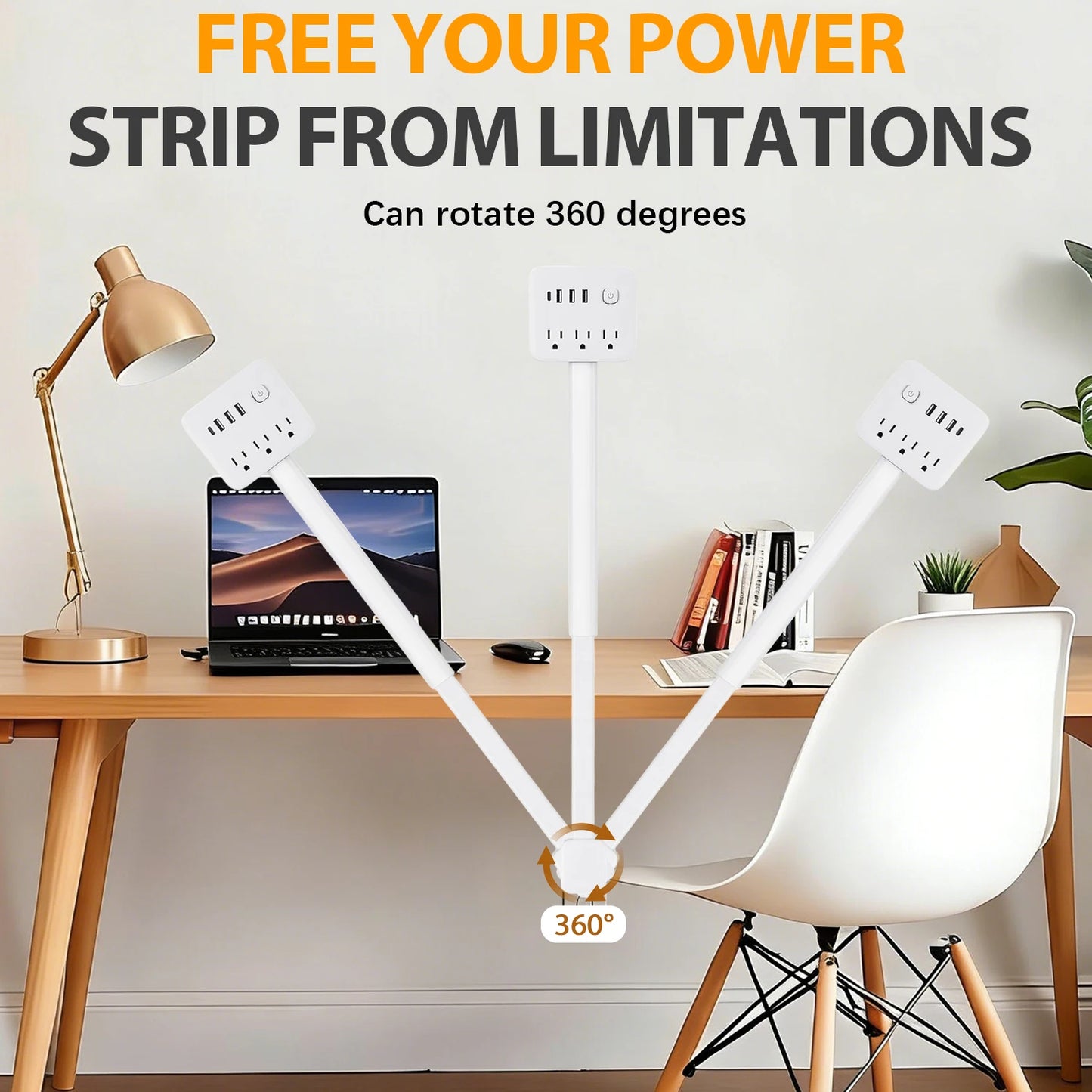 3 Retractable USB C Power Strip US Plug Wall Socket