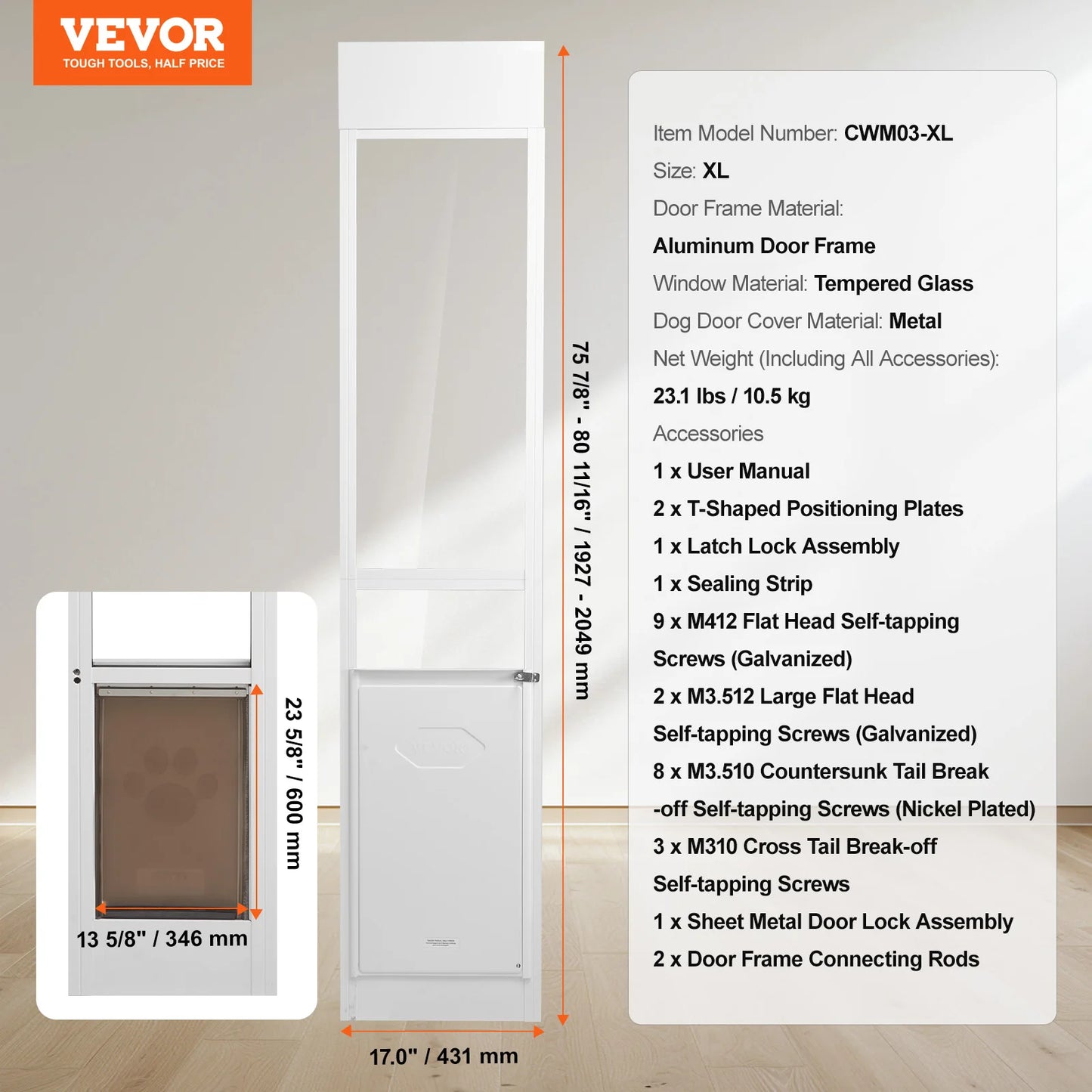Sliding Glass Dog Door With Aluminum Frame And Tempered Glass